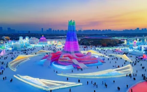Harbin Ice and Snow World at dusk