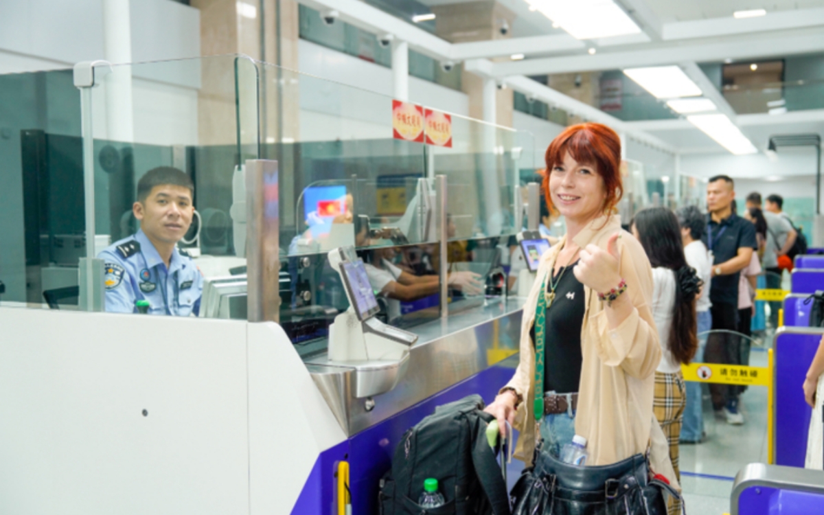 The traveler is going through immigration.